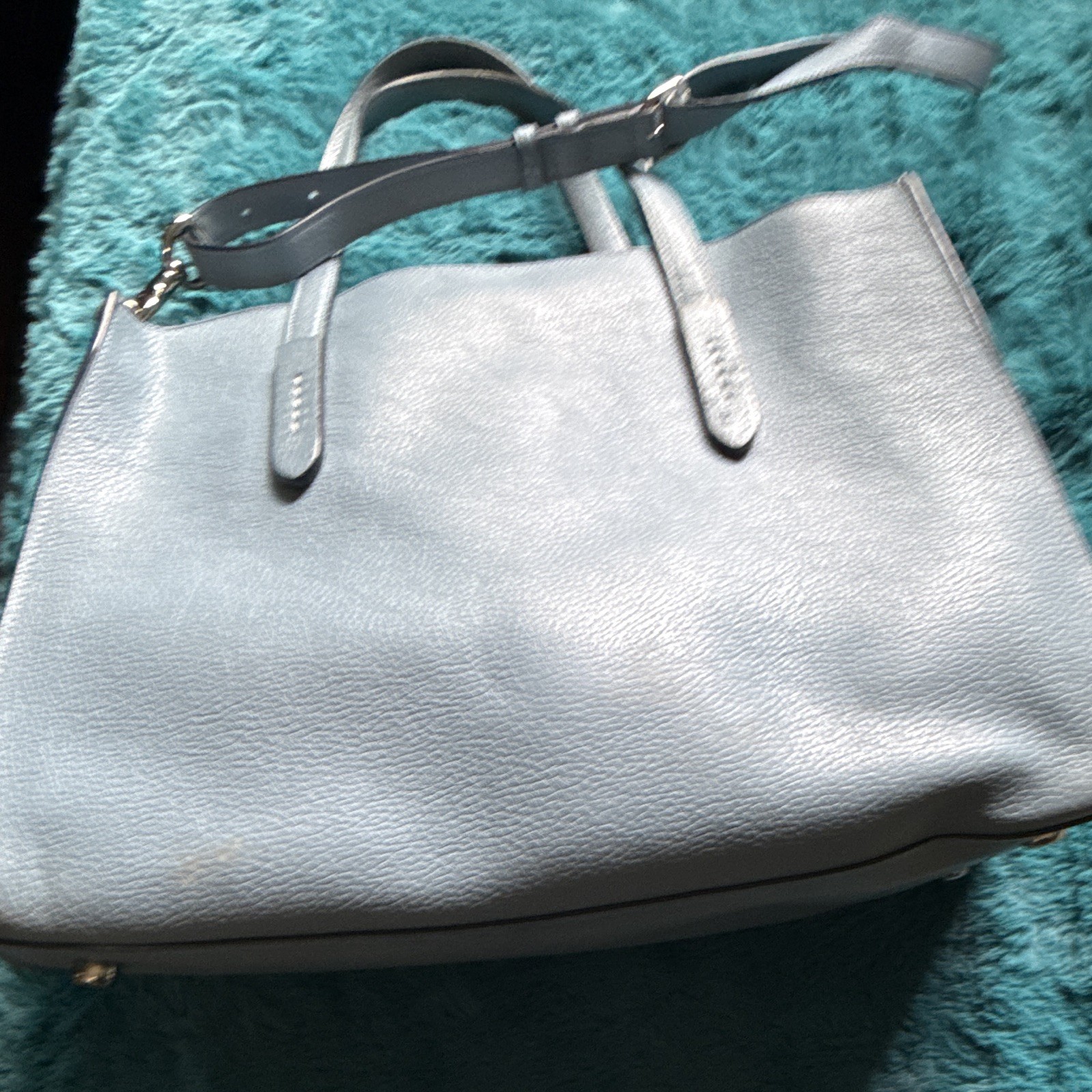 Coach Blue Pebbled Satchel Top Handle Zip Closure Detachable Strap Gold