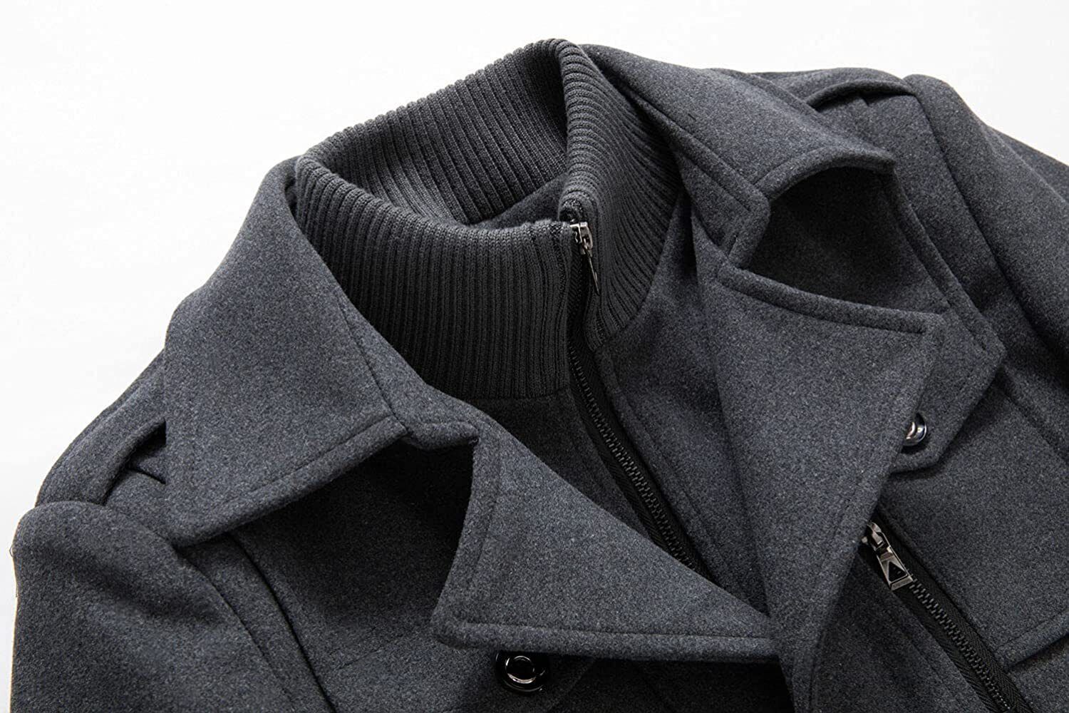 Men’s Thermal Single Breasted Wool Blend Coat Business Peacoat Detachable Zipper