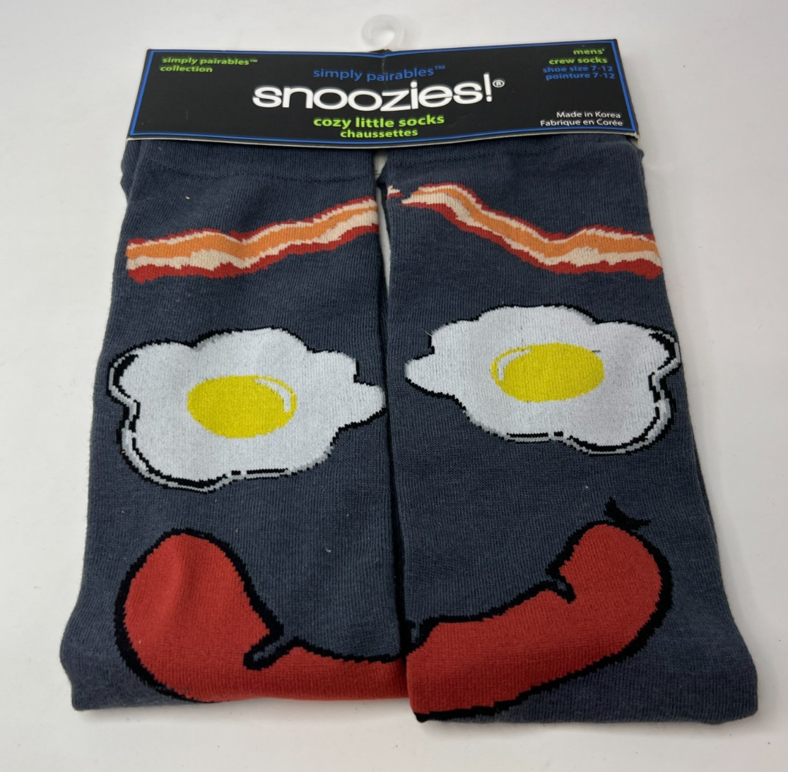 Snoozies Men’s Shoe Size 7-12 Novelty Crew Socks Bacon & Eggs