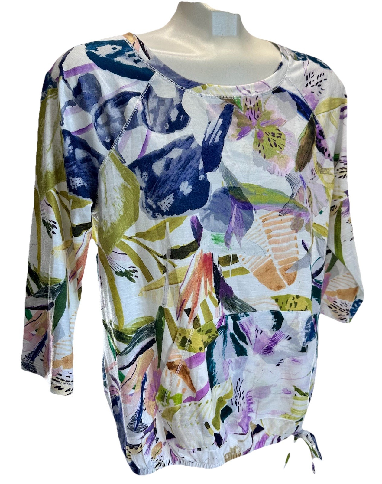 Christopher & Banks Women Floral Print 3/4 Sleeve Size Medium Polyester Spandex