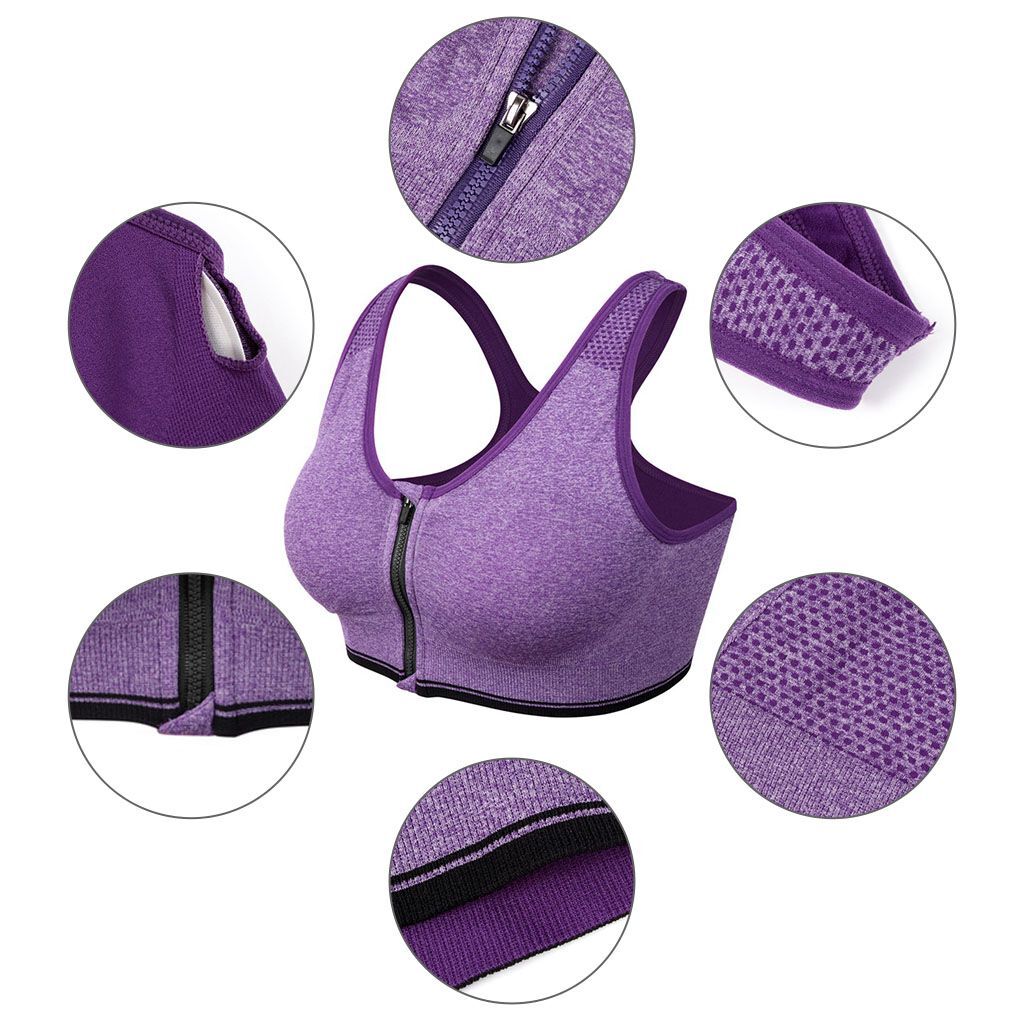 Sports Bra Women High Impact Running Yoga Workout Bra Zip Front Closure M/L/XL