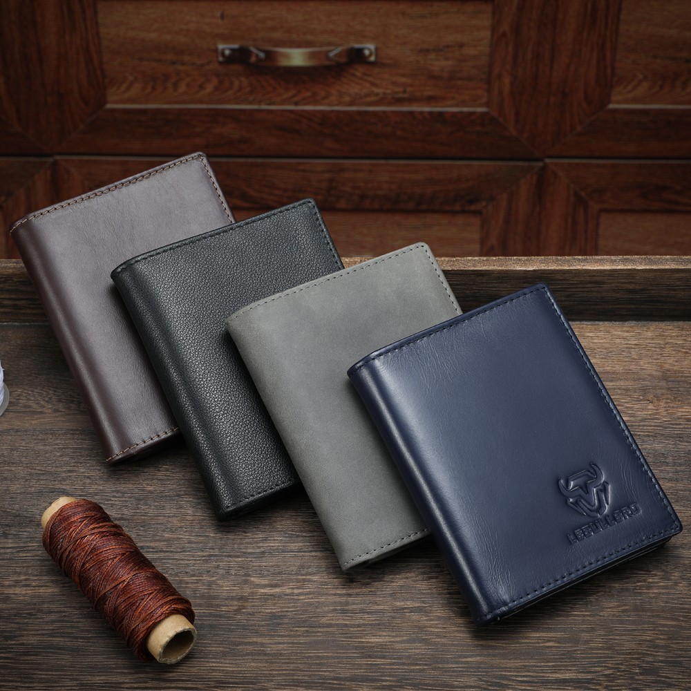 Mens Genuine Leather Zipper Wallet RFID Blocking Bifold Zip Around Card Holder