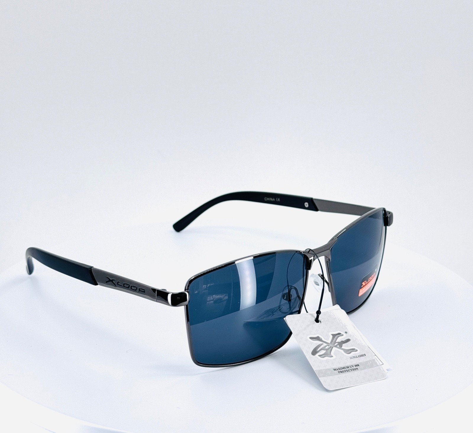 XLOOP 8XL1462 BLACK Mens Classic Square Full Rim Sunglasses Grey Lens