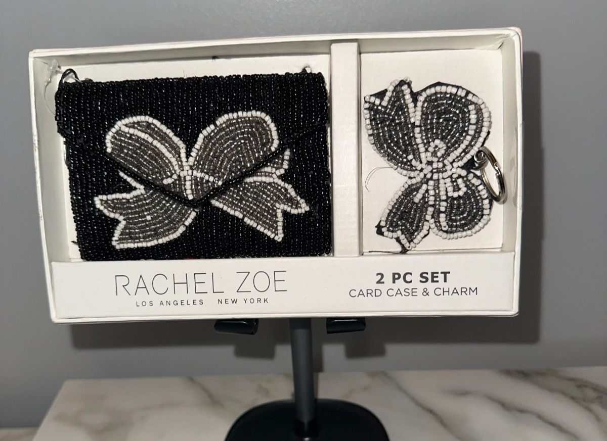 Black and Silver Bow – Beaded Card Case and Charm Rachel Zoe