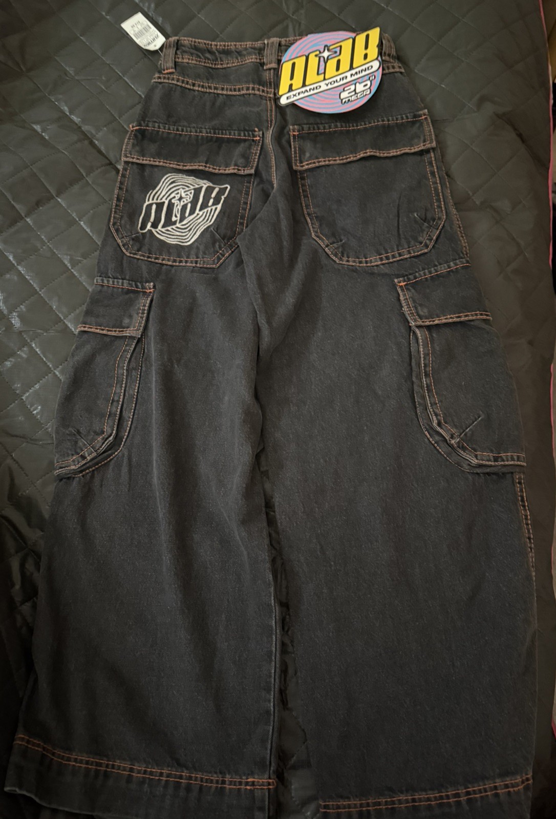 A.Lab Gray Dark Wash Wide-Leg Relaxed Cargo Denim Jeans NWT size 28×30