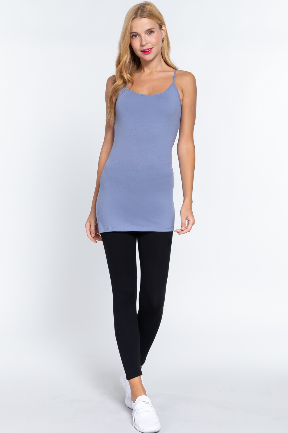 Long Cami With Built in Shelf Bra Adjustable Strap Women Layering basic tank top