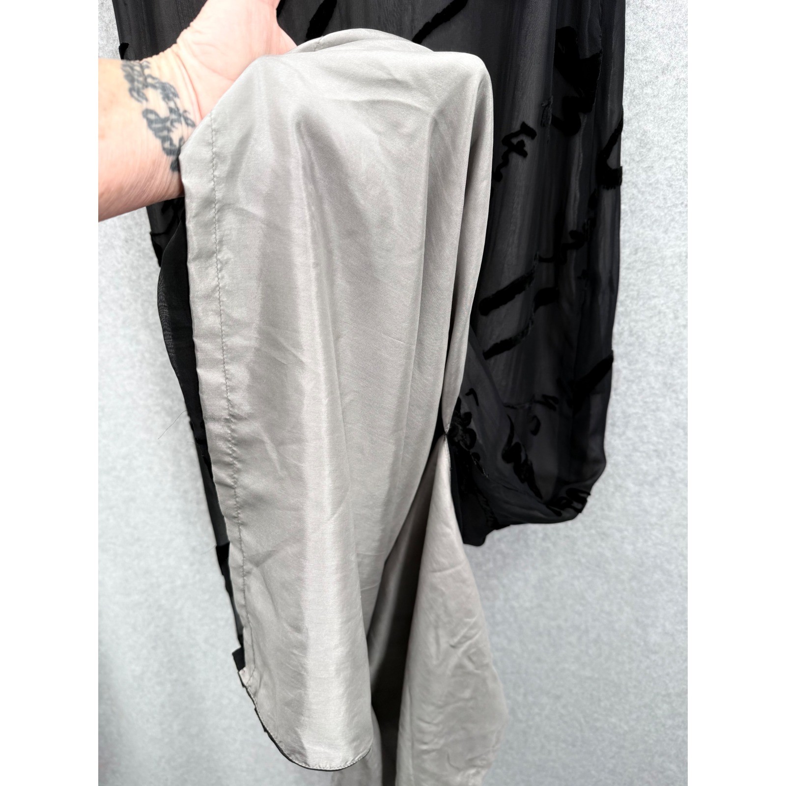Simone Chin-Chin Dress Women M Black Calligraphy Devore Silk Burnout Avant Garde