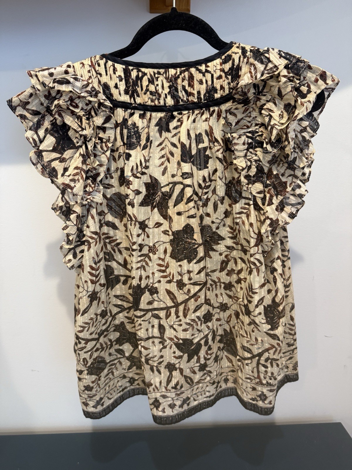 Ulla Johnson Sleeveless Ruffle-Trim Tie-Neck Blouse Size 10