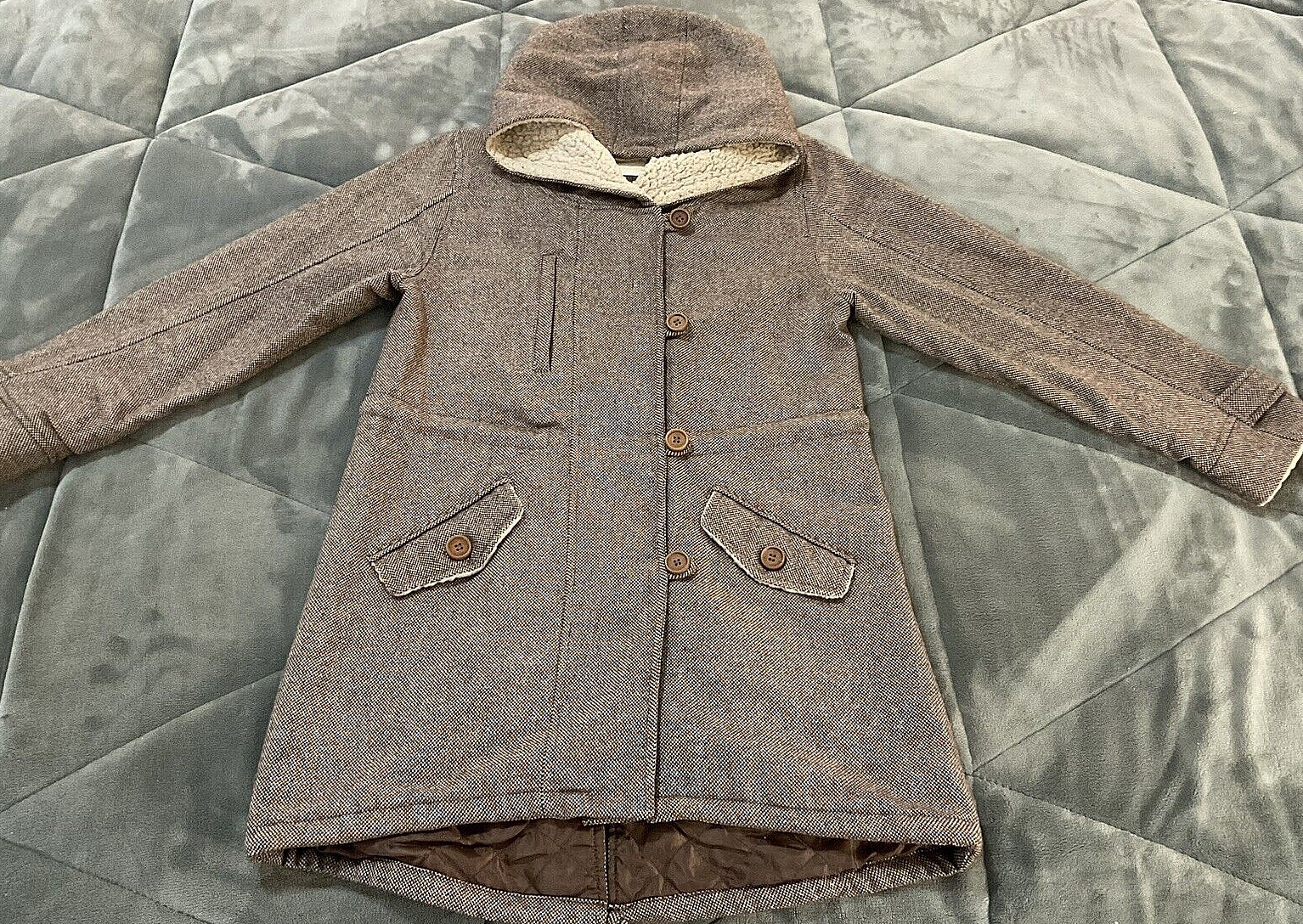 Ray Cousin Cassin Hoodie Herringbone Houndstooth Zip Button Jacket Fully Lined
