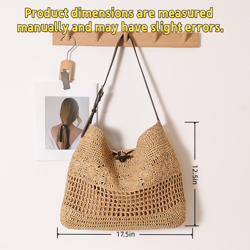 New Fashion Large Capacity Shoulder Tote Straw Bag Hollow Flower Woven Beach