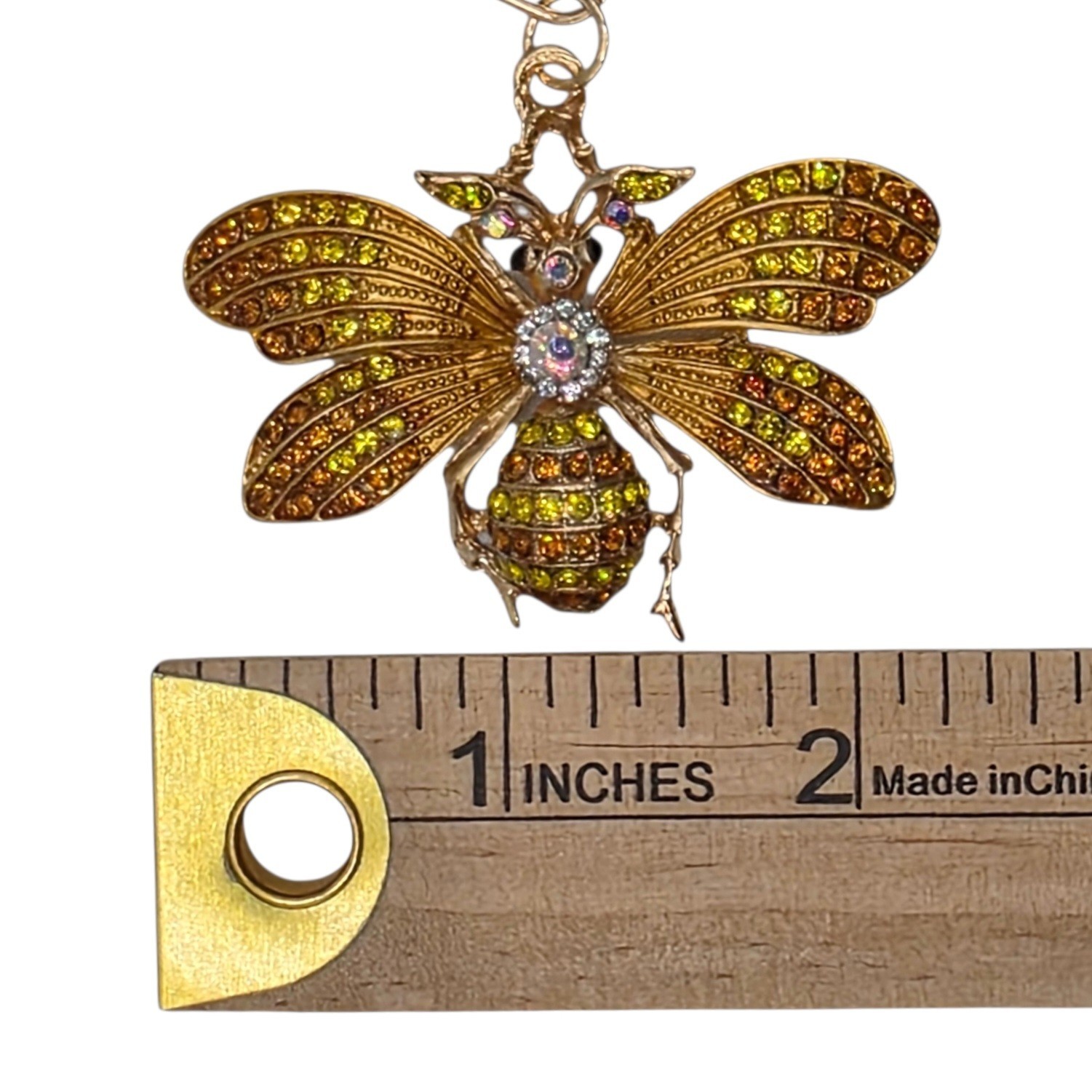 Rhinestone Bee Key Chain Keyring Bag Charm Gold Tone Yellow Metal Animal Women