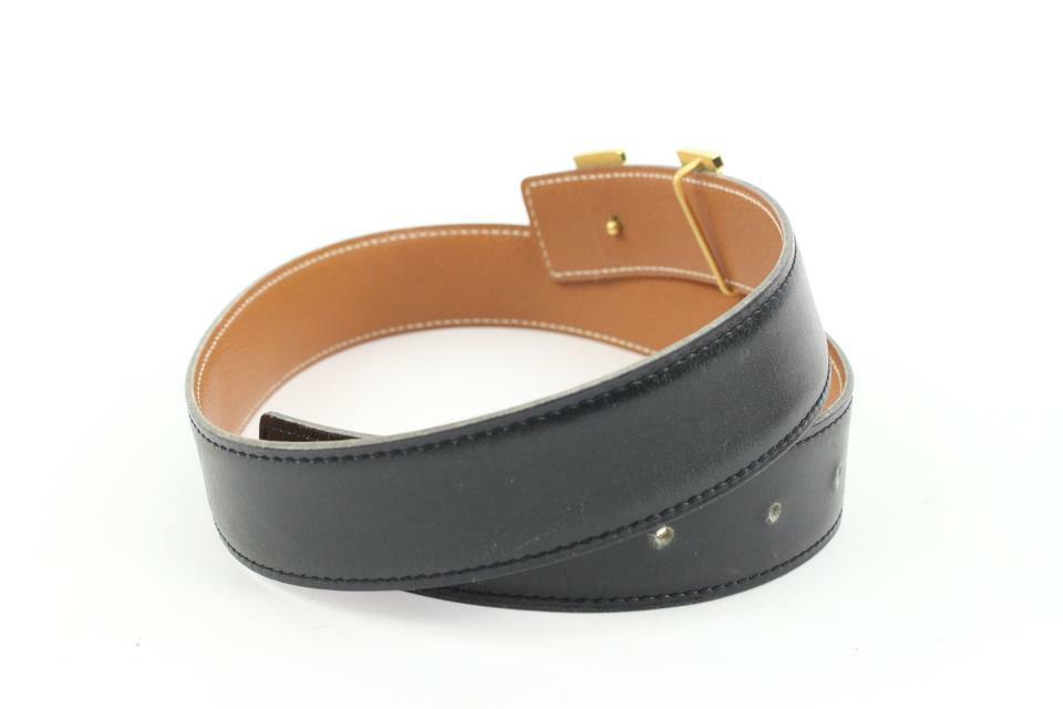 Hermès Black x Brown 18mm H Logo Belt Kit Gold 121h61