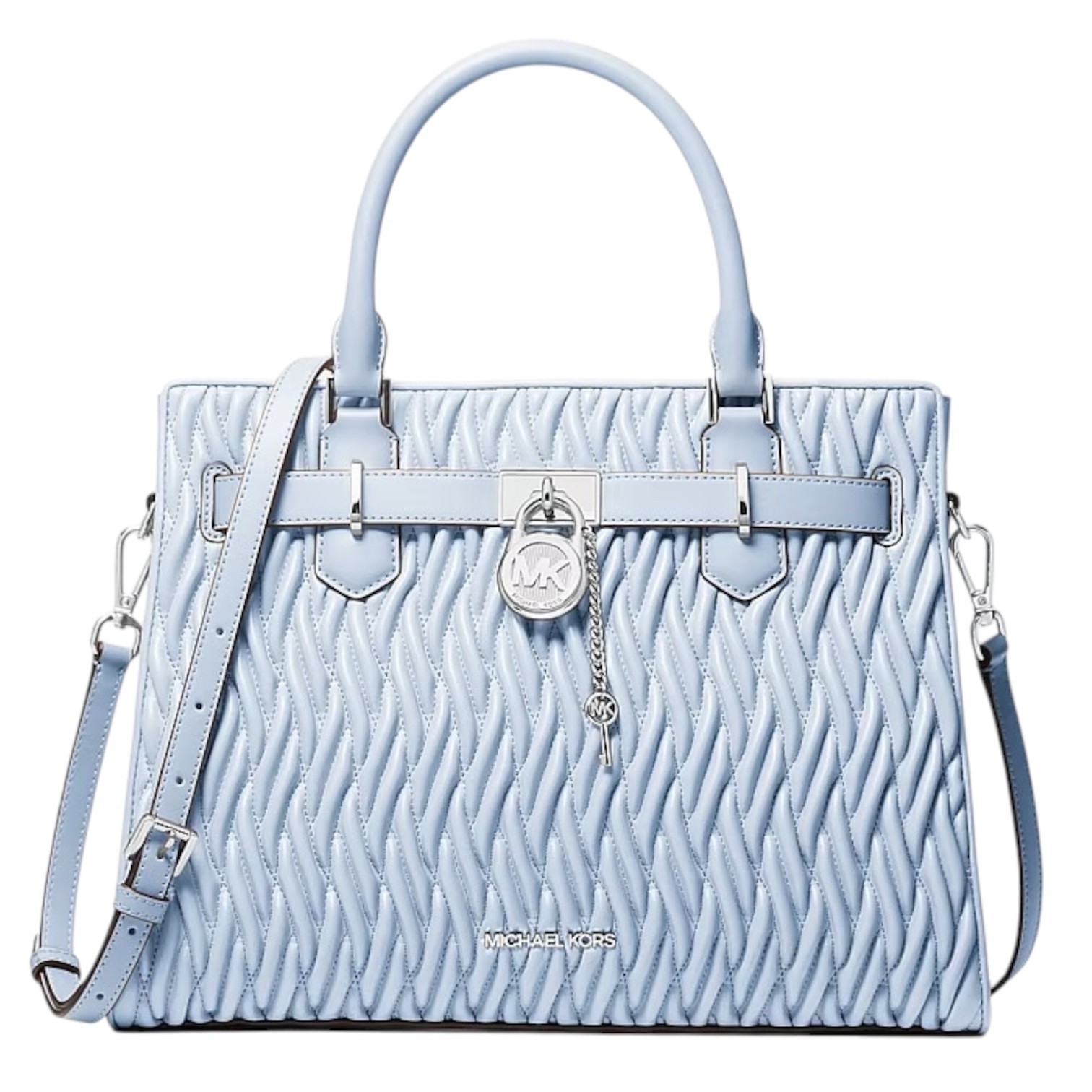 Michael Kors Hamilton Medium Matelassé Satchel Bag Blue Pale Ocean