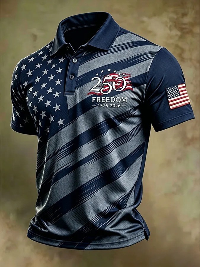 250th Anniversary Polo Shirt 1776-2026, American Flag Polo Men, Patriotic Shirt