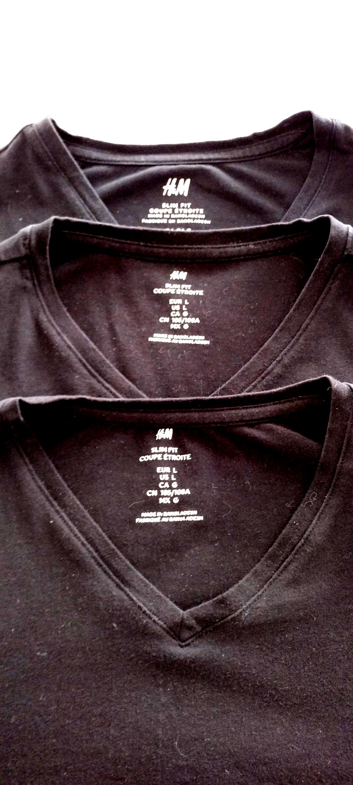 H & M Black V-Neck T- Shirt Large Slim Fit (Lot of 3)