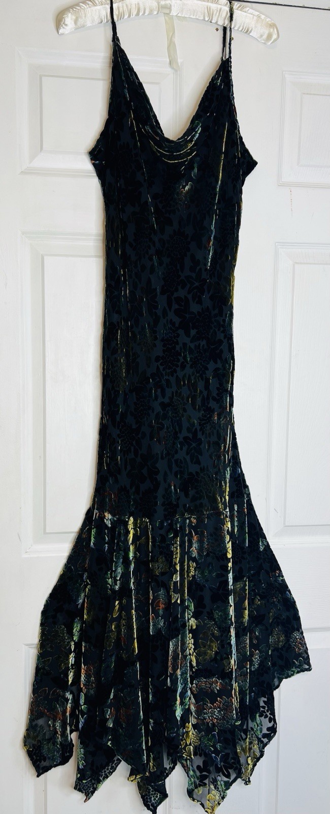 Vtg Newport News Size 10 Maxi Long Dress Velvet Silk Burnout Mermaid Hem Gown