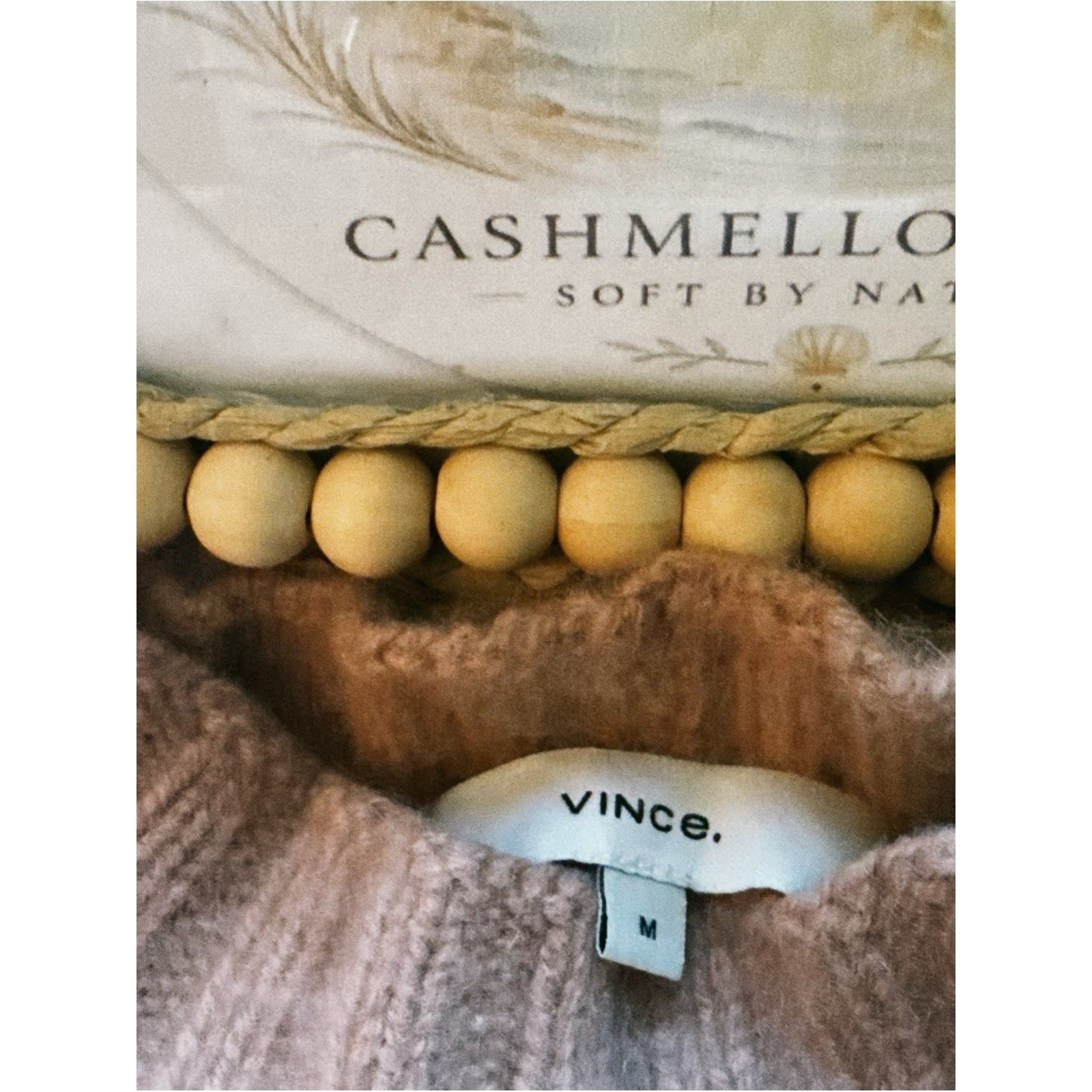 🌸🤍 Vince • Rosewood Cloud • Dusty Blush Pink • Fuzzy Cable Knit Mock Neck