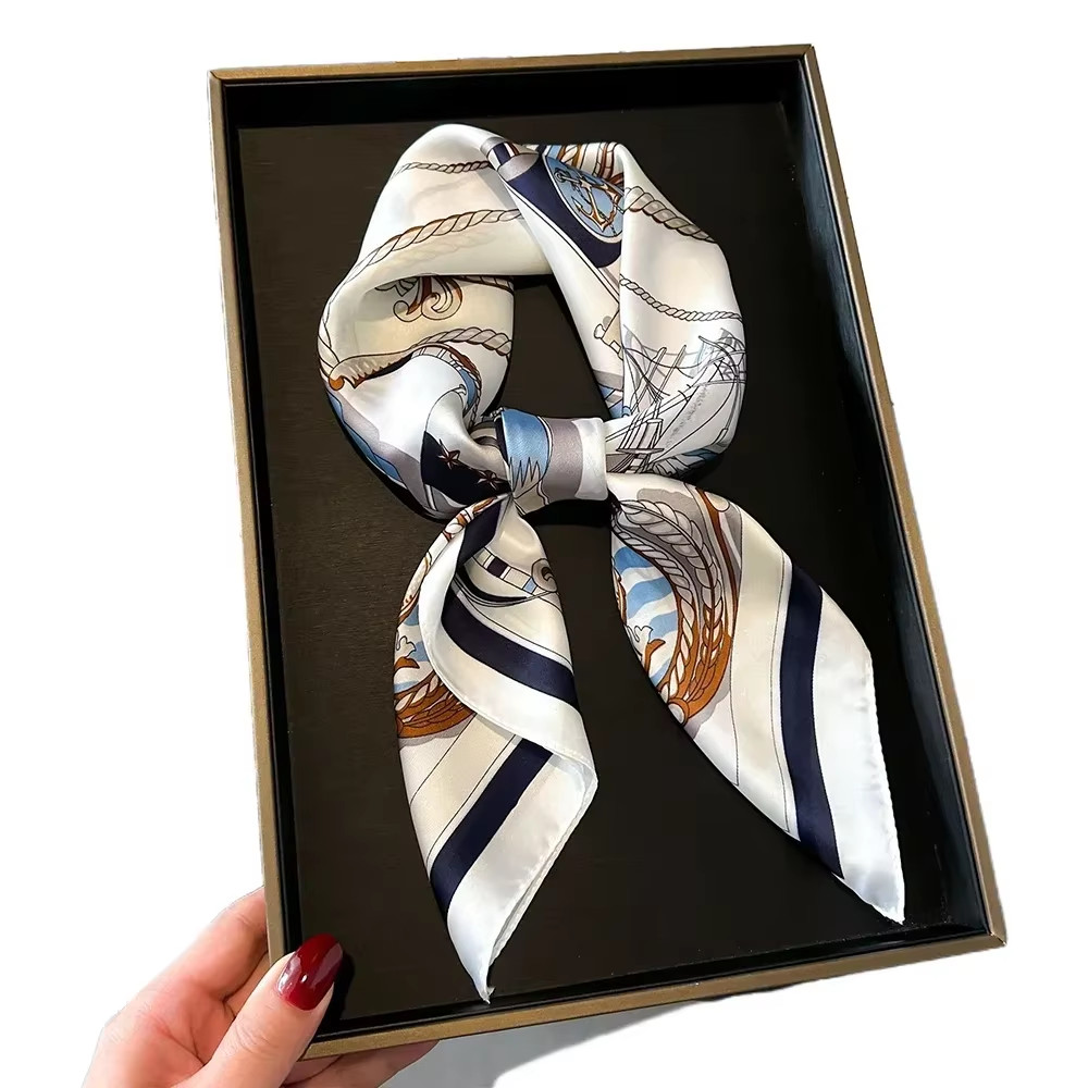 Neckerchief Female Luxury Square Scarf for Women Silk Feeling Shawl Satin Hijab