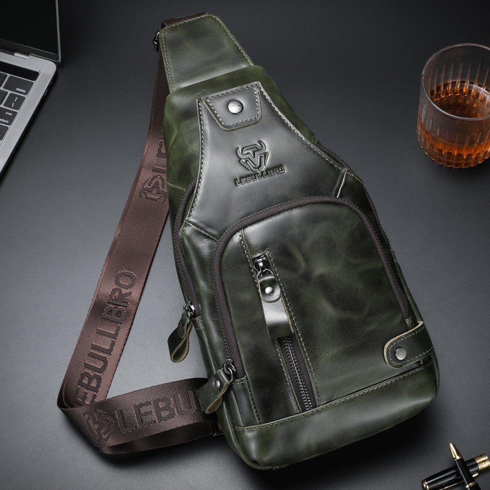 Mens Sling Backpack Cowhide Genuine Leather Chest Crossbody Shoulder Bag New