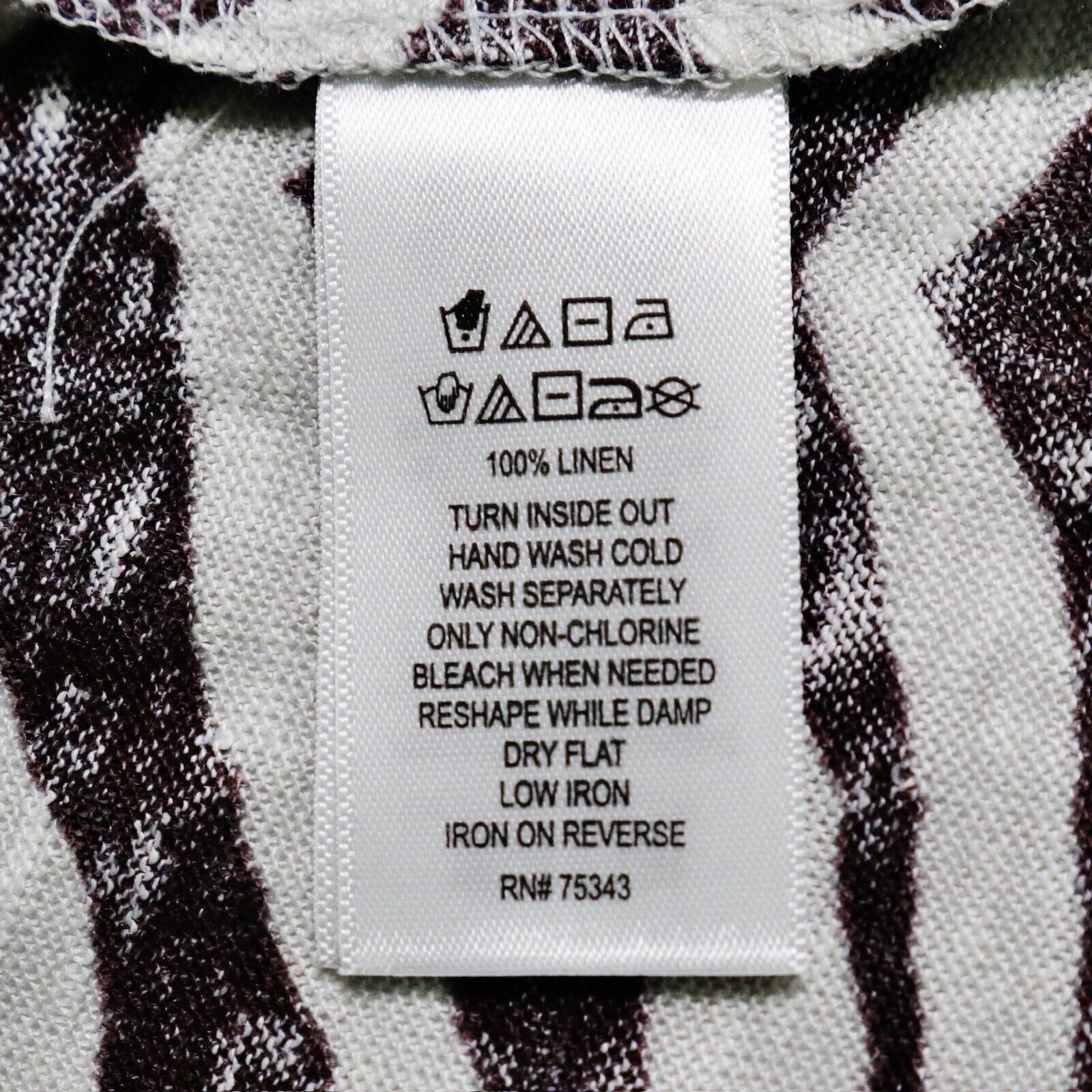 NWT Tahari Size L Linen Shirt V Neck Brown White Zebra Print