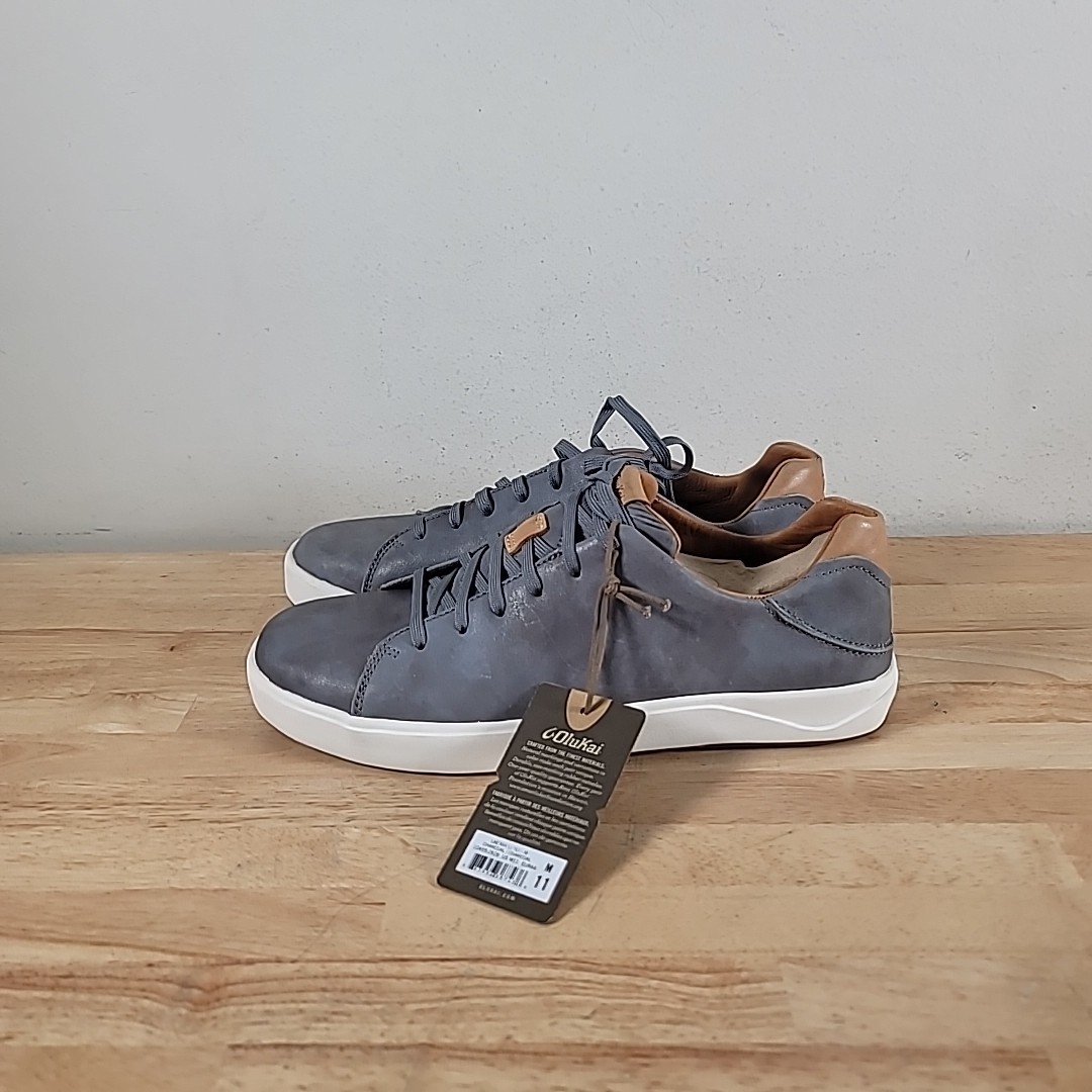 Olukai Men’s LAE’AHI LI ‘ILI Shoe 10455 Charcoal Leather Size 11 Without Box New