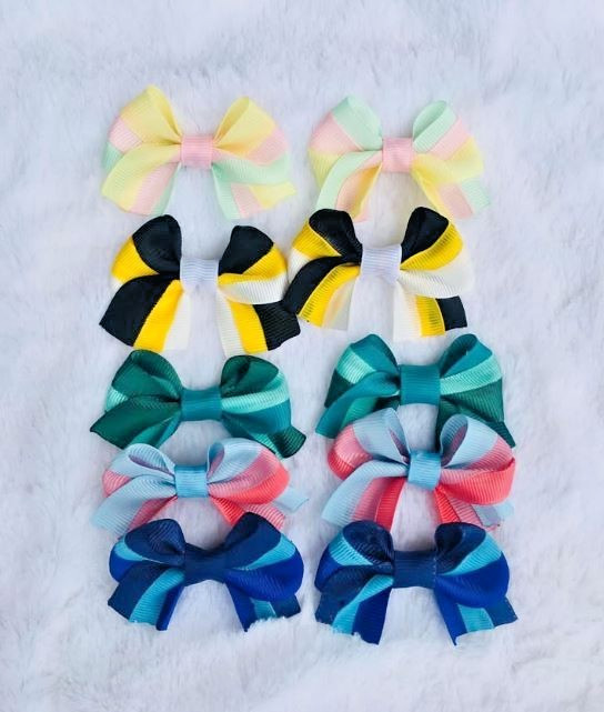 Multicolor Layered Hair Bow Collection 10 pcs