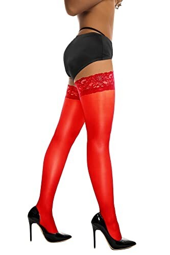 Womens Thigh High Stockings Silicone Lace Top Stay Up Silky Semi-Sheer Pantyhose