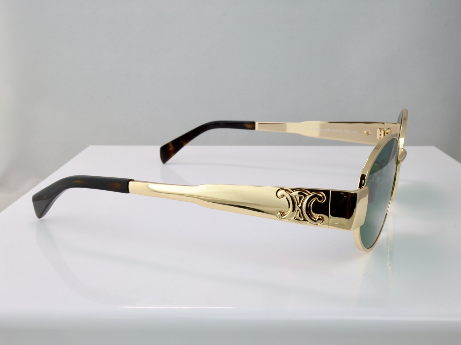 Celine CL40235U 30N 54mm Round Gold Sunglasses with Green Lens