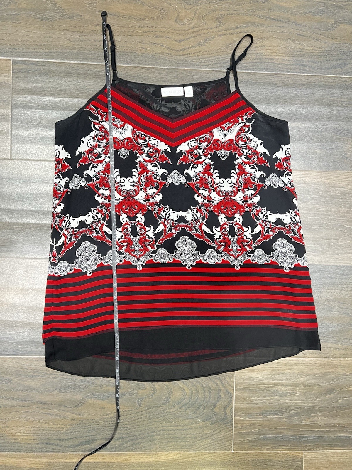 Bisou Bisou Red Black Baroque Print Chiffon Cami Tank Top Size M
