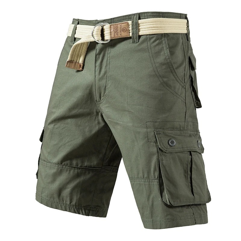 Men’s Cargo Shorts Stretch Lightweight Cotton Twill Multi Pockets Belted Short