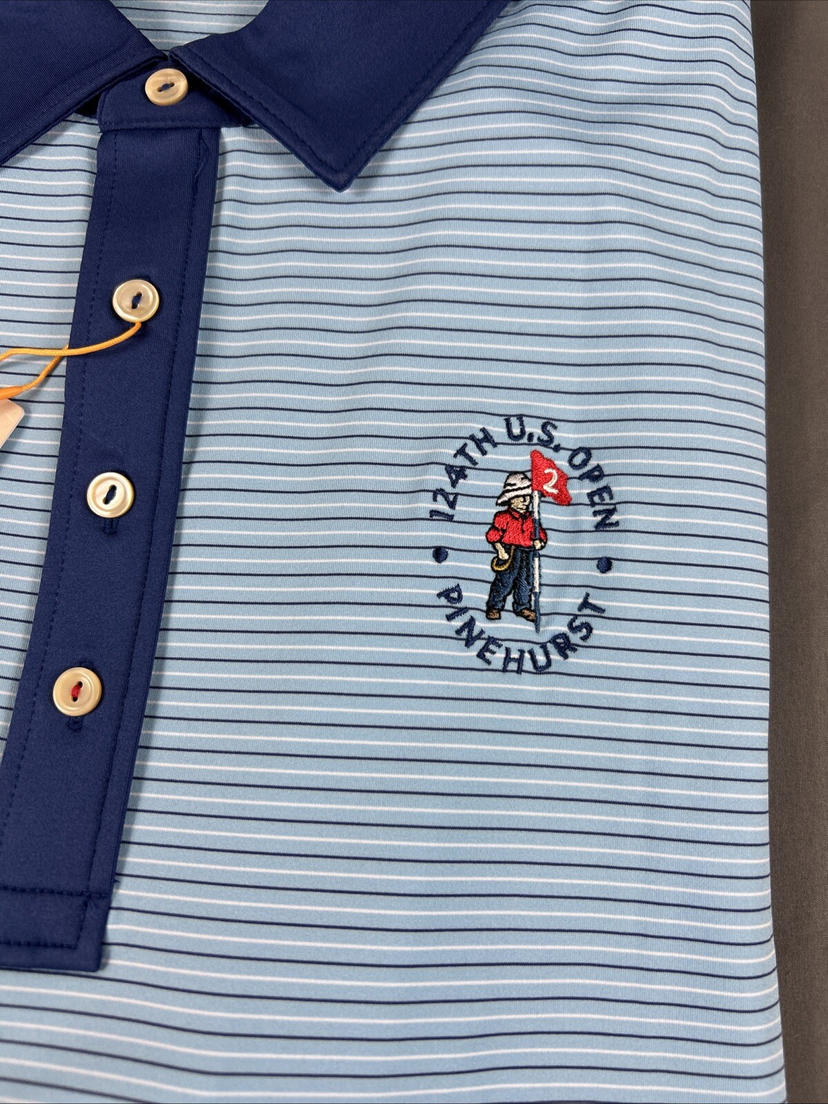 Peter Millar Golf Shirt Polo Pinehurst US Open Logo XL Blue Striped Polyester