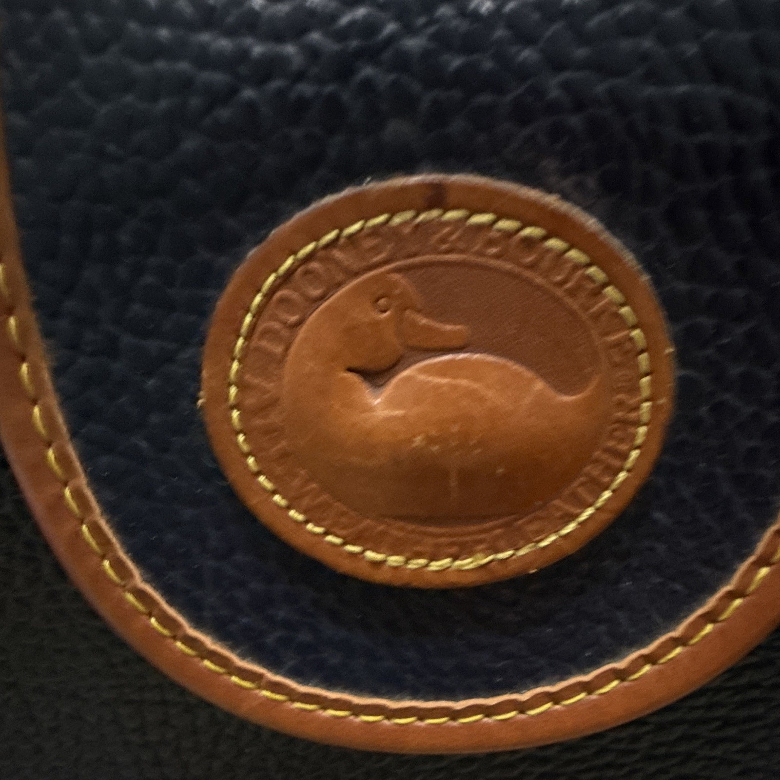 Dooney & Bourke Navy Pebbled Top Handle Satchel, Zip, Gold HW, Pockets