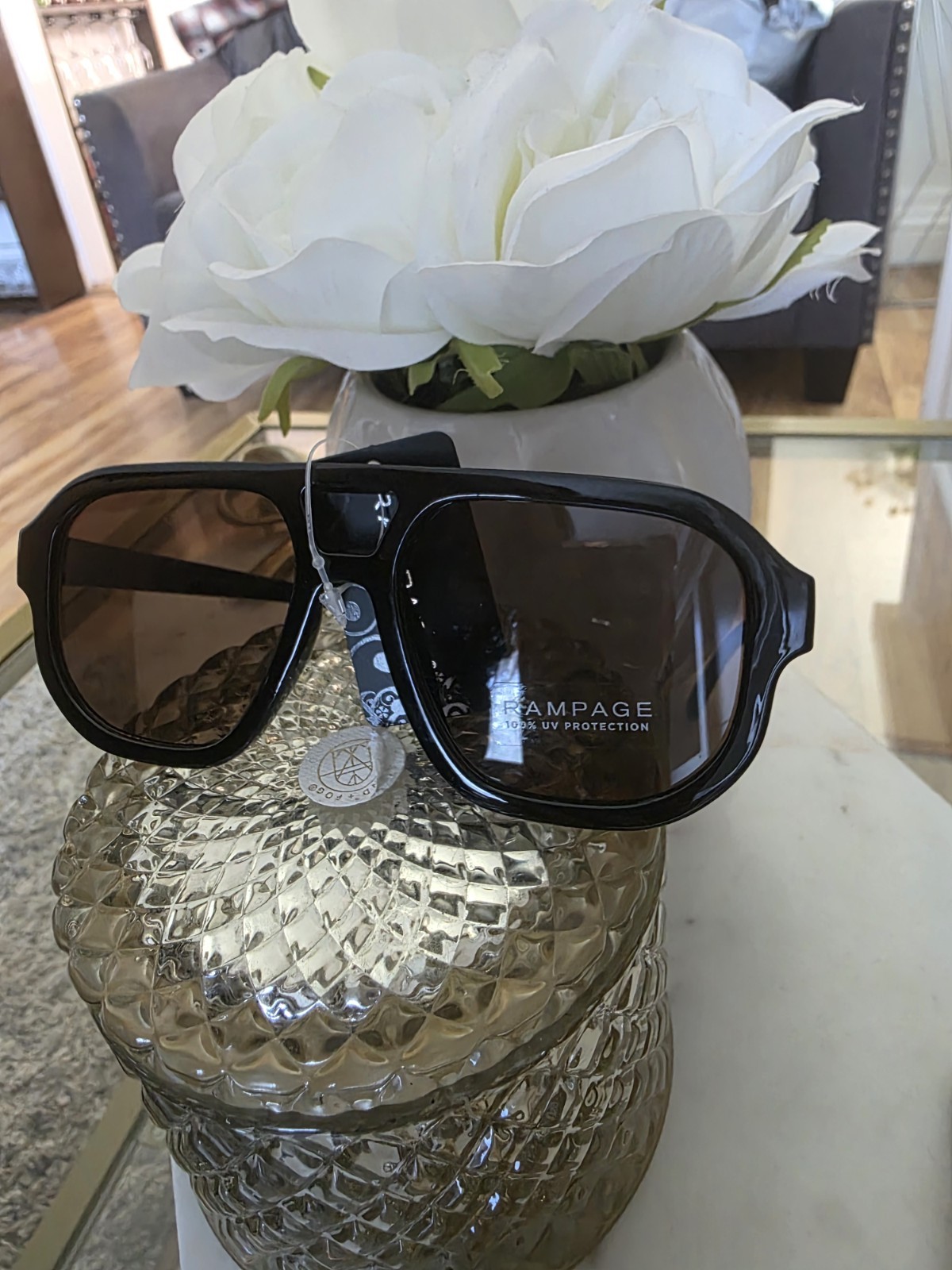 Rampage Women’s Oversized Square Sunglasses Black Plastic Brown Tinted 100% UV