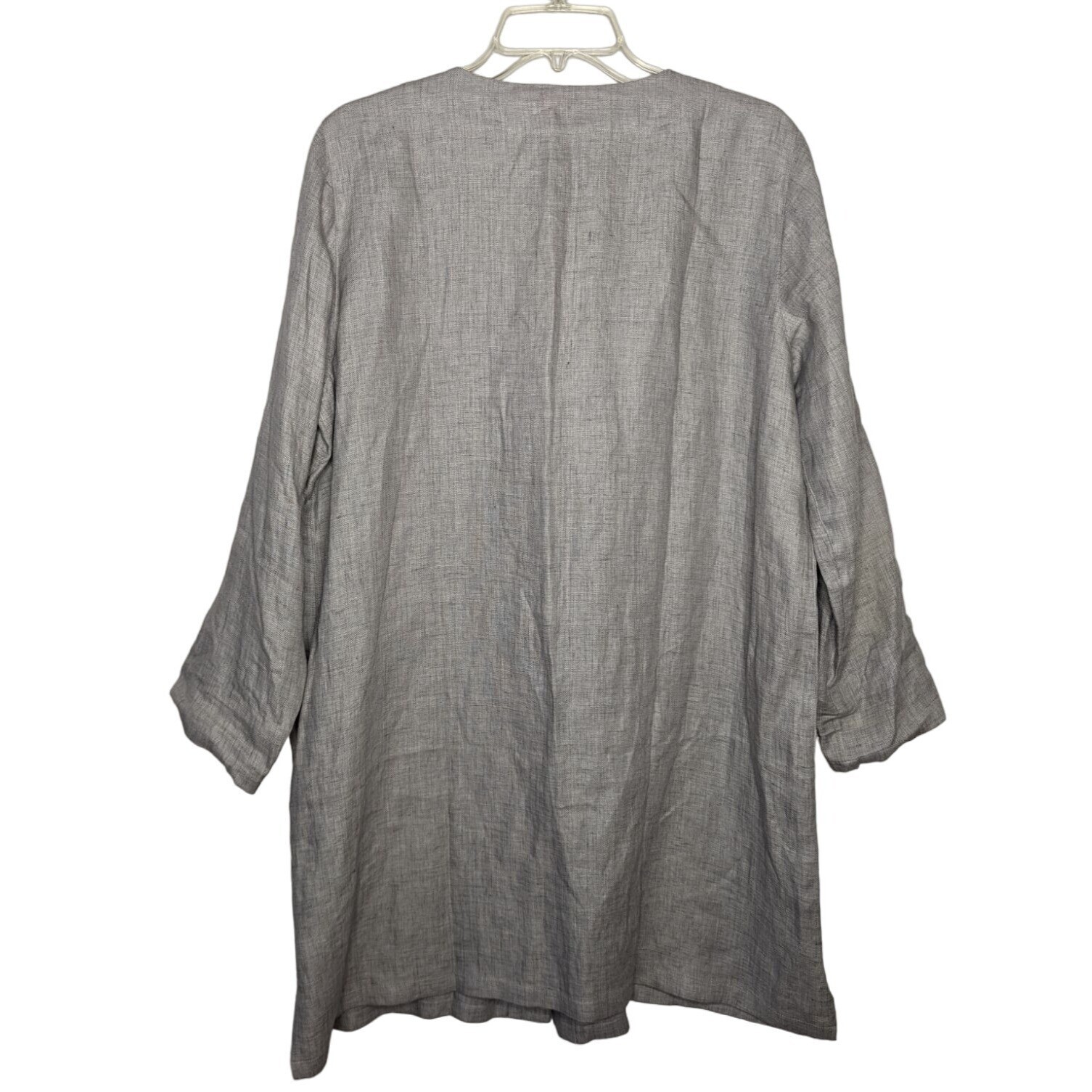 VIVID Natural long sleeve minimalist design button front gray Linen mini dress L