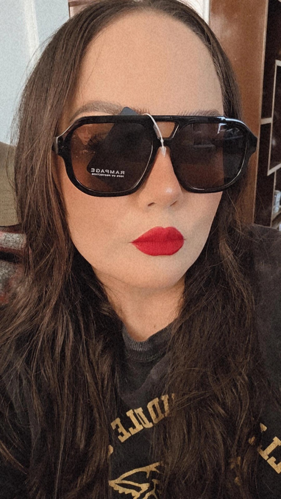 Rampage Women’s Oversized Square Sunglasses Black Plastic Brown Tinted 100% UV