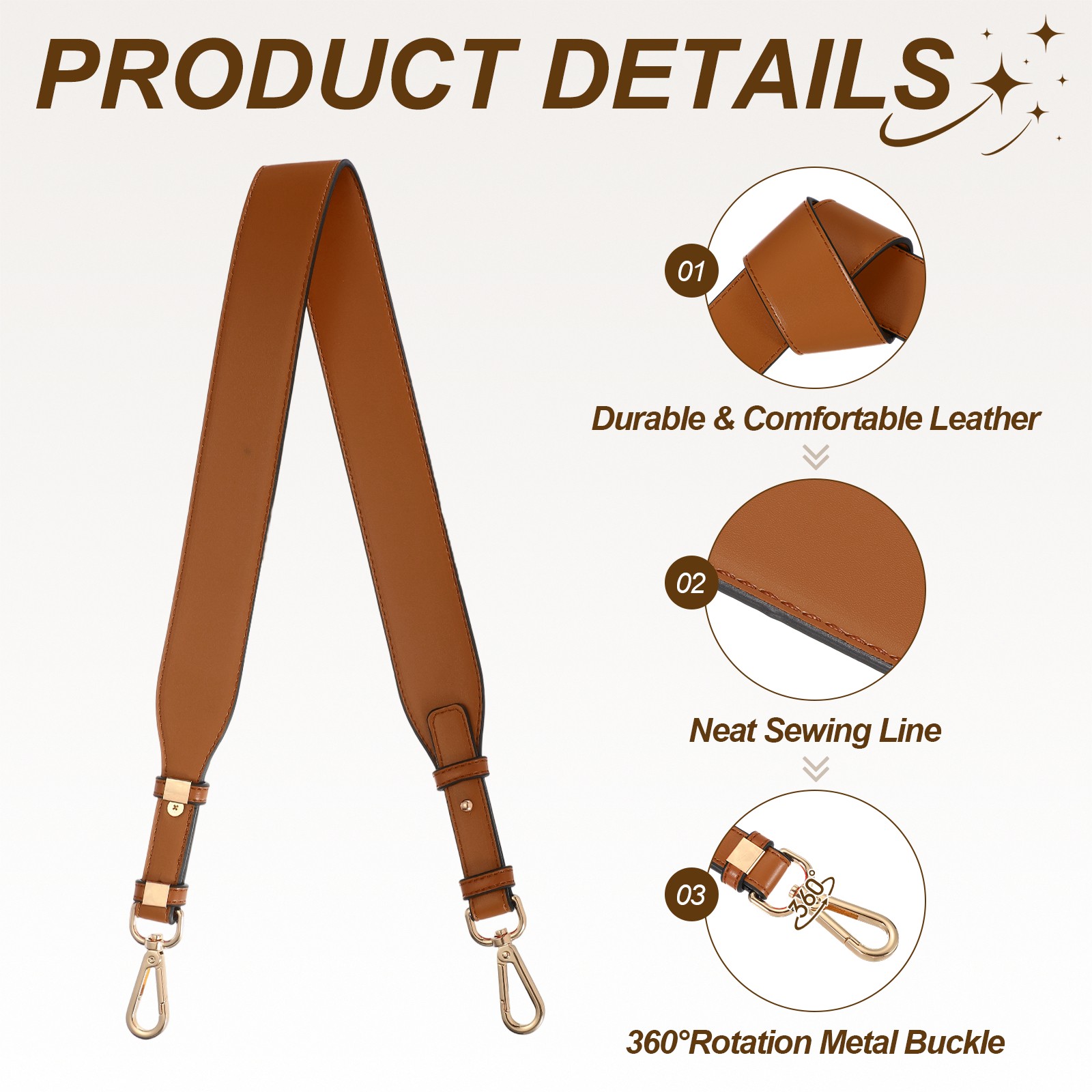 Leather Purse Strap Replacement Crossbody Adjustable Bag Strap Brown/Gold