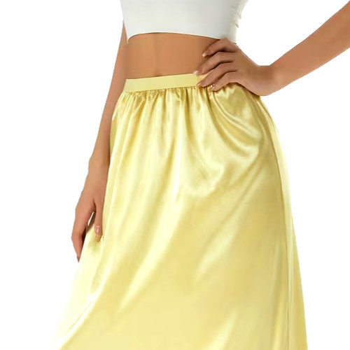 New Gorgeous Feminine Yellow Satin Lace Hem Long Half Slip Plus 2X NEW