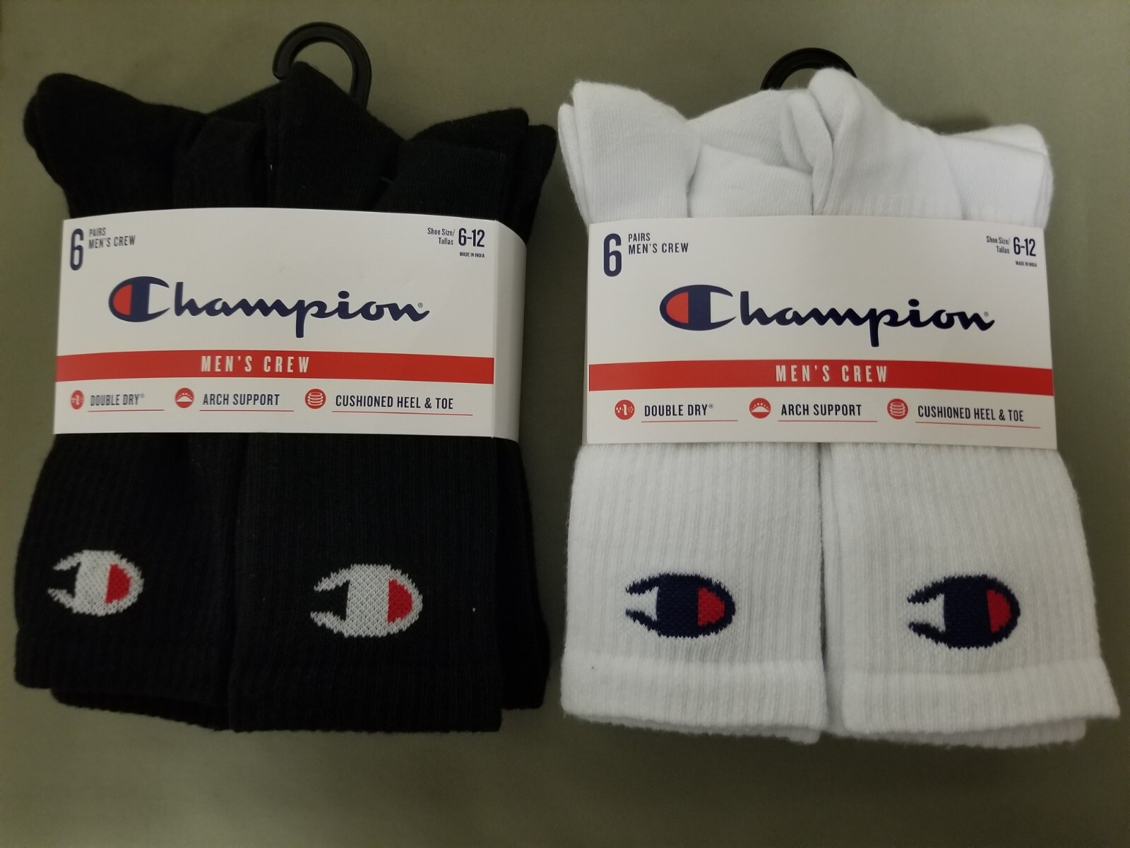 New Mens Champion Athletic Wear 6 Pair Crew Socks. 2 Colors To Choose.