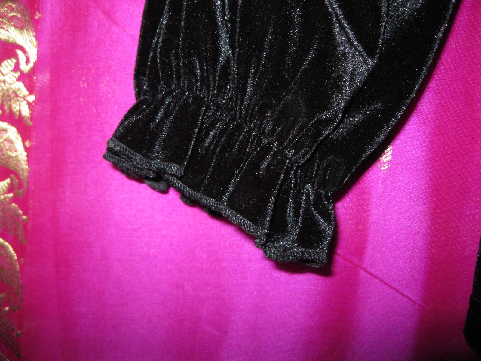 SUZANNE BETRO LABEL,BLACK VLEVET TOP W/ L/S & HIGH NECK, SZ M.,POLYESTER/SPANDEX
