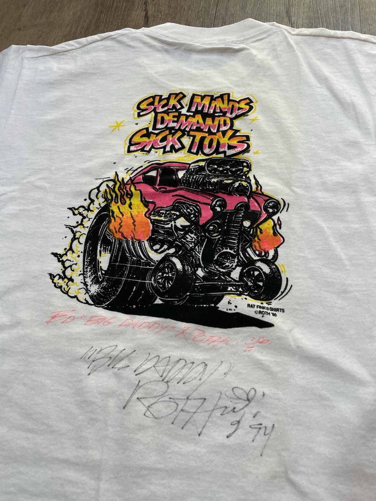 🔥RARE Vintage 90s RAT FINK T-Shirt ED ROTH SIGNED Sick Minds Toys HOT ROD L USA
