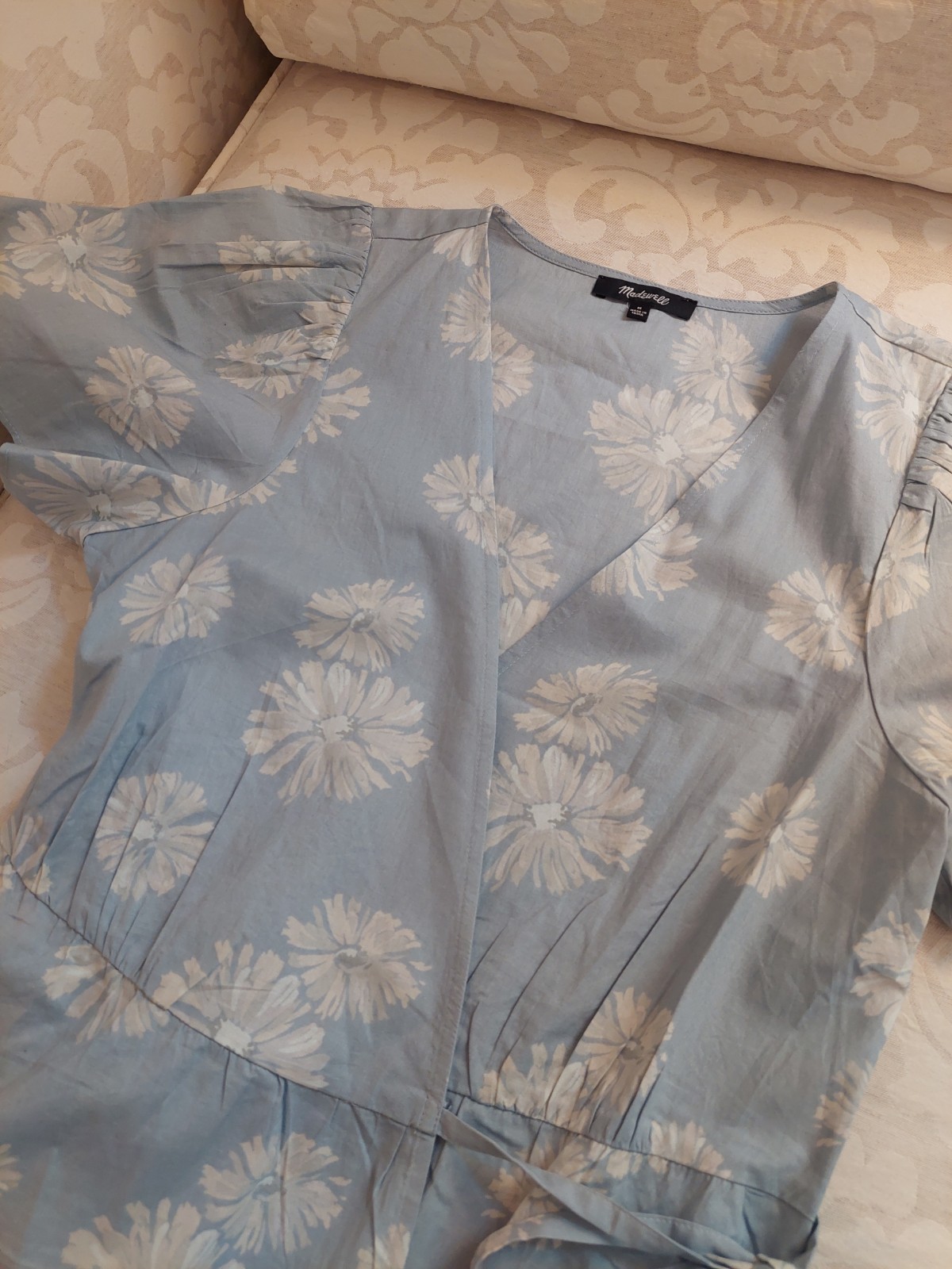 NEW! Madewell Desert Wrap Dress 100% Cotton Tranquil Lake Blue & White Sz M $128