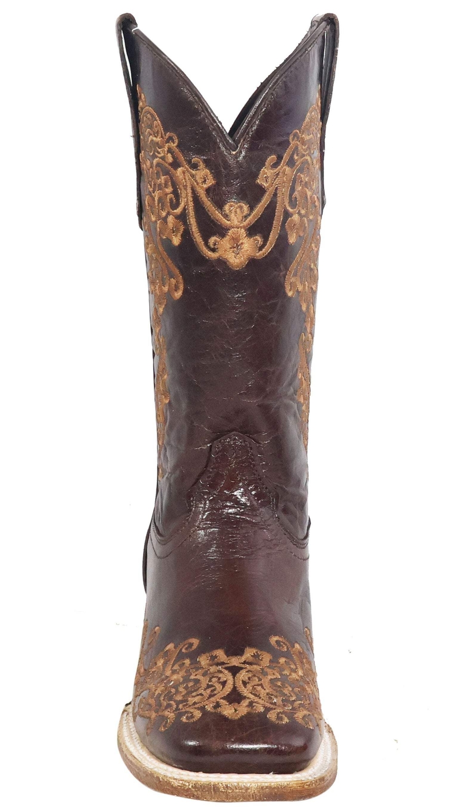 Women Genuine Leather Diana Wide Square Toe Western Chocolate Boots Handcrafted