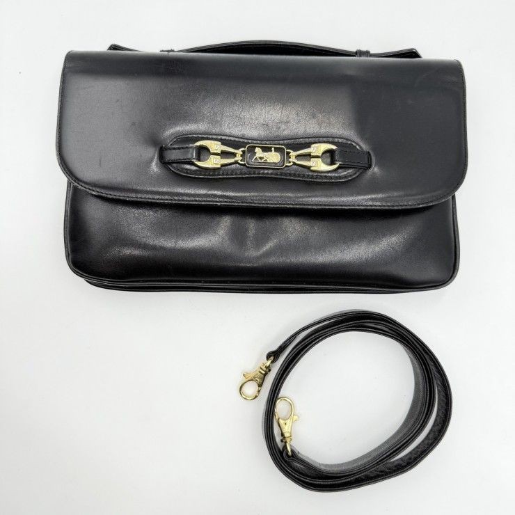 CELINE (Celine) Carriage Hardware Vintage Shoulder Bag Leather Black Gold Hardwa