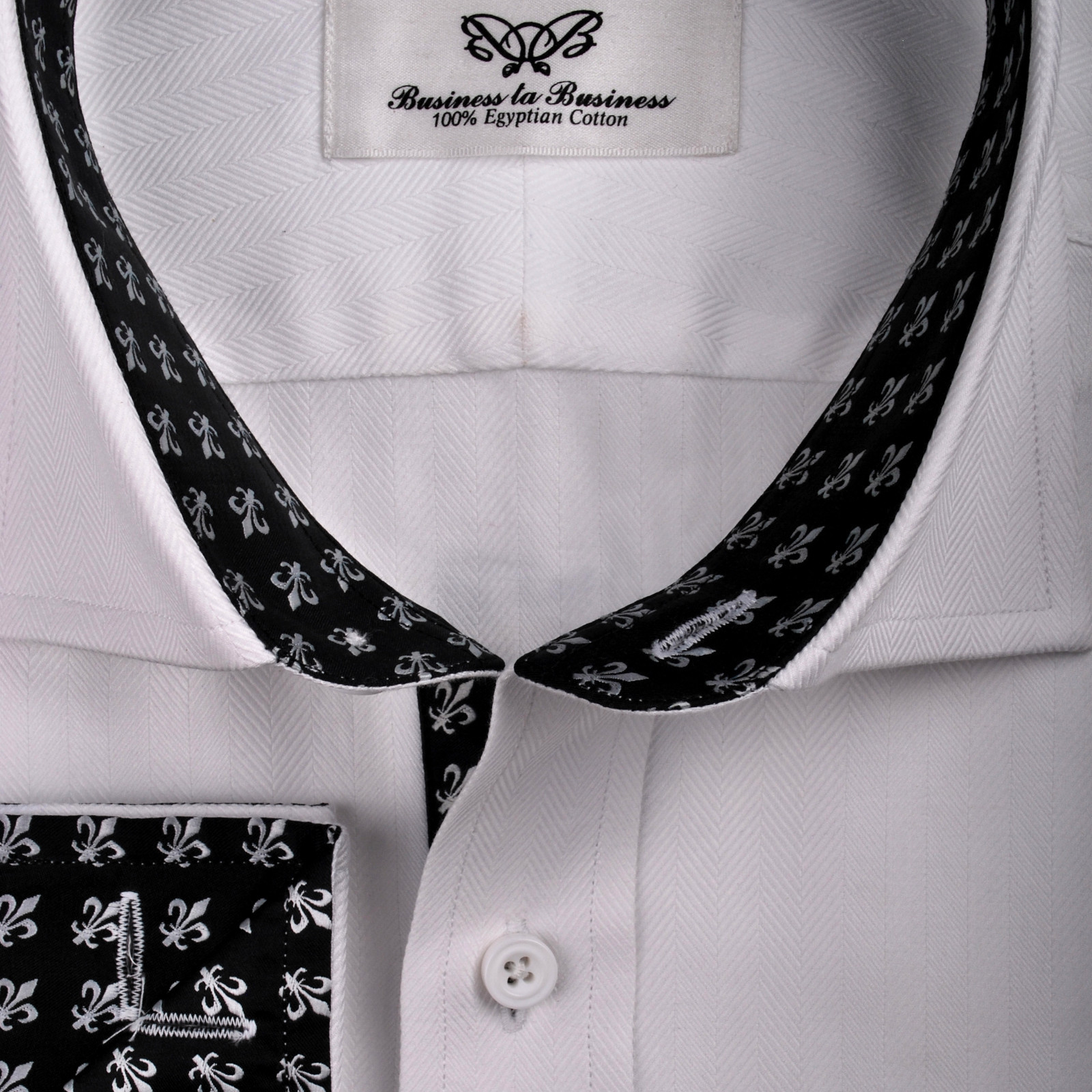 White Herringbone Twill Formal Business Dress Shirt Fleur-De-Lis Italian GQ Boss