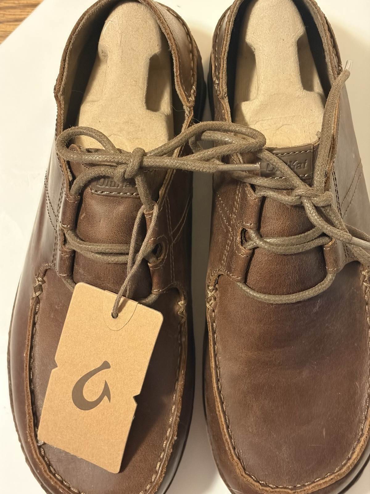 OluKai ‘Ohana Li ‘Ili Men’s Brown Leather Lace-Up Oxford Shoes US 11 EU 44