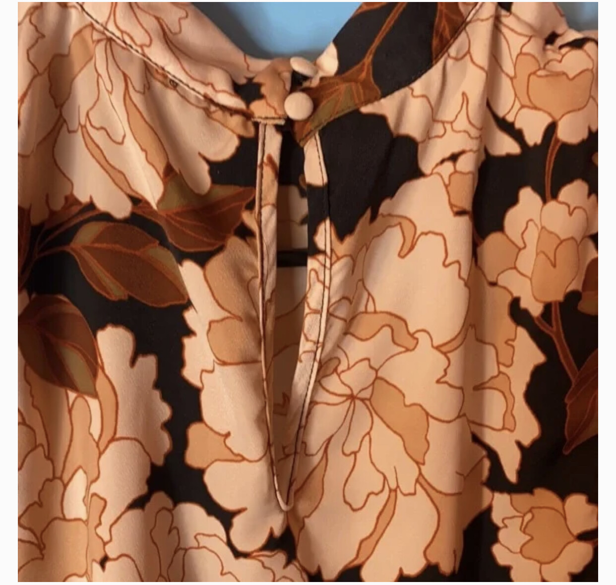 Floating Mums Floral Pink Peach Flowers Silky Cap Sleeve High Neck Blouse Top
