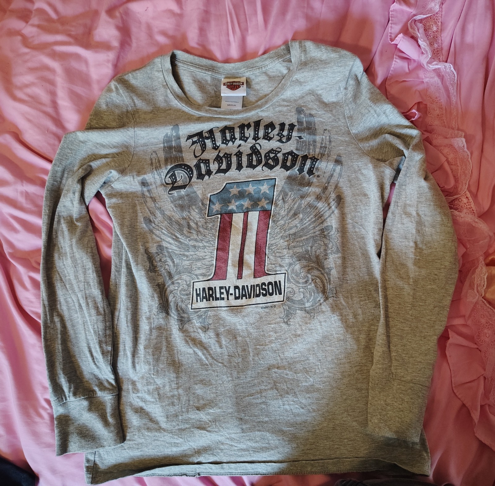 womens Long Sleeve harley davidson shirt medium