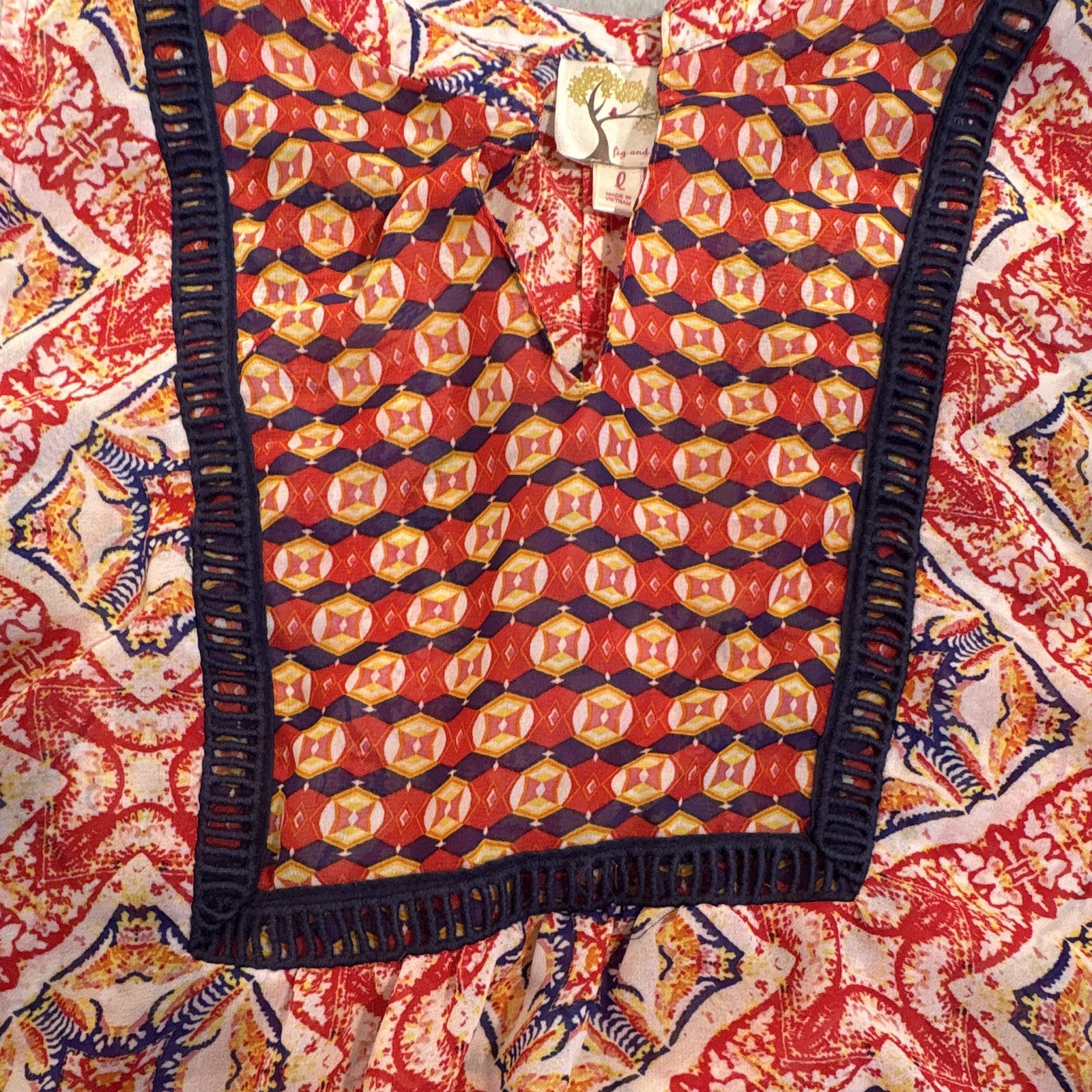 fig and flower Women’s Multicolor Geometric Square Neck Blouse Large