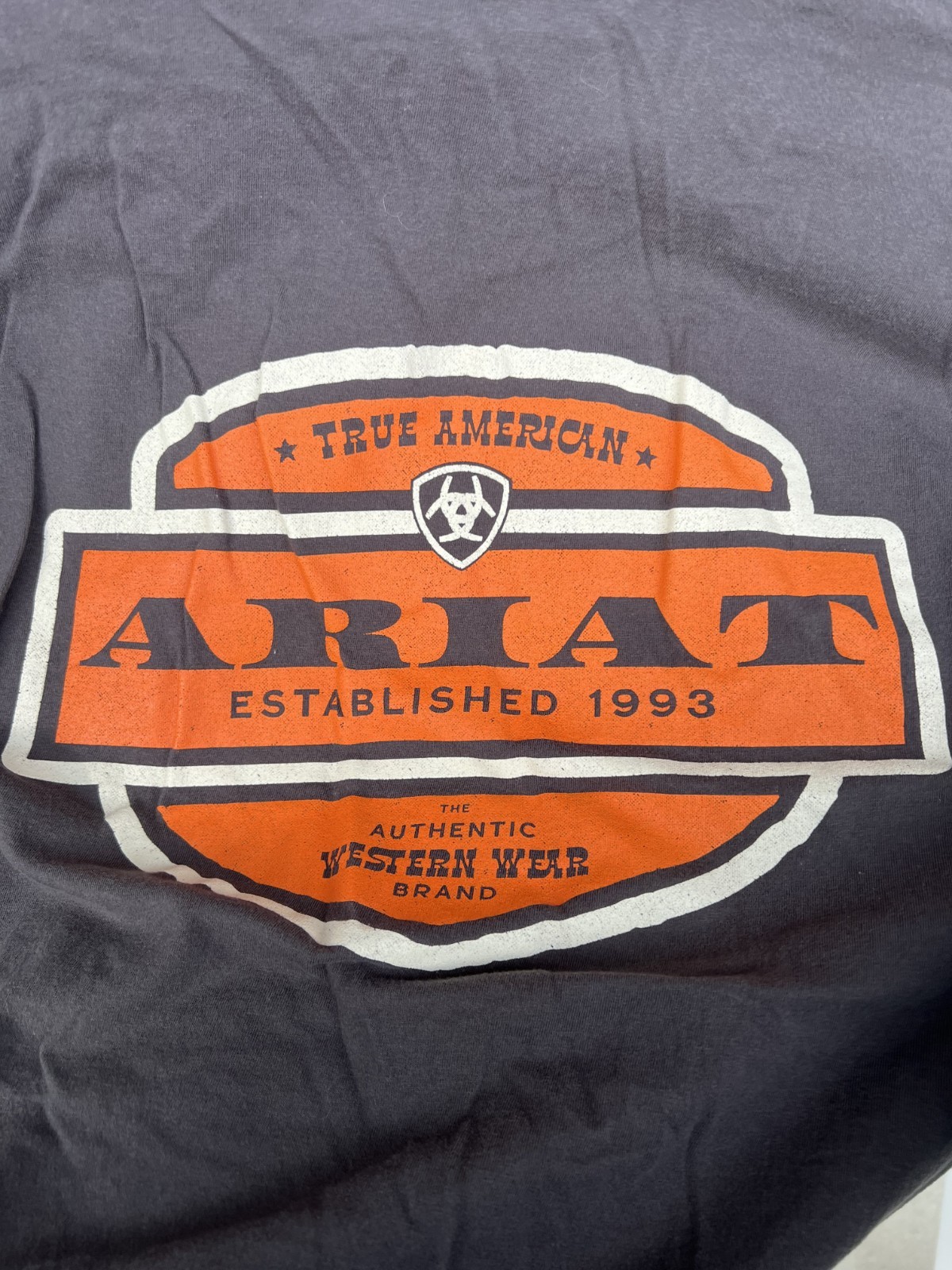 Ariat TShirt Mens Medium Charcoal Grey Orange True American Cotton Tee Patriotic