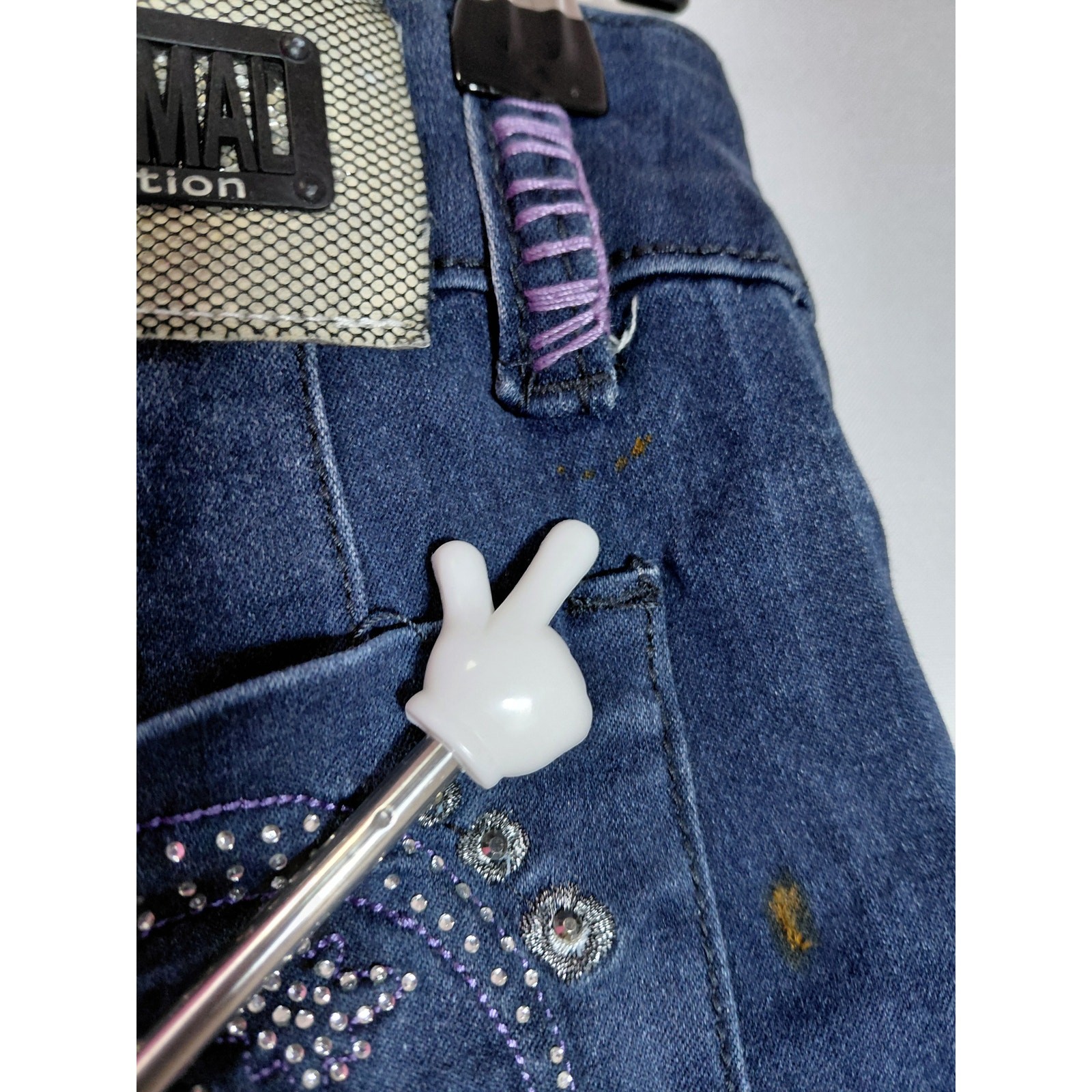 Animal Connection Denim Embellished Jeans Blue Mid (10-12 in) Slim Women Size 28